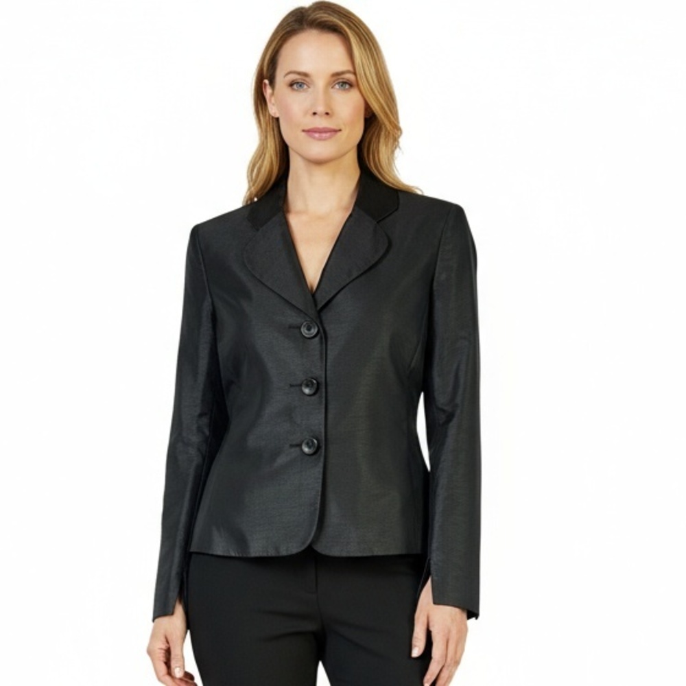 Evan Picone Black Suit Jacket Blazer 3-Button Slit Cuff Professional Career‎ 8